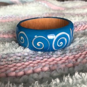 Wooden Blue & White Shell Bracelet